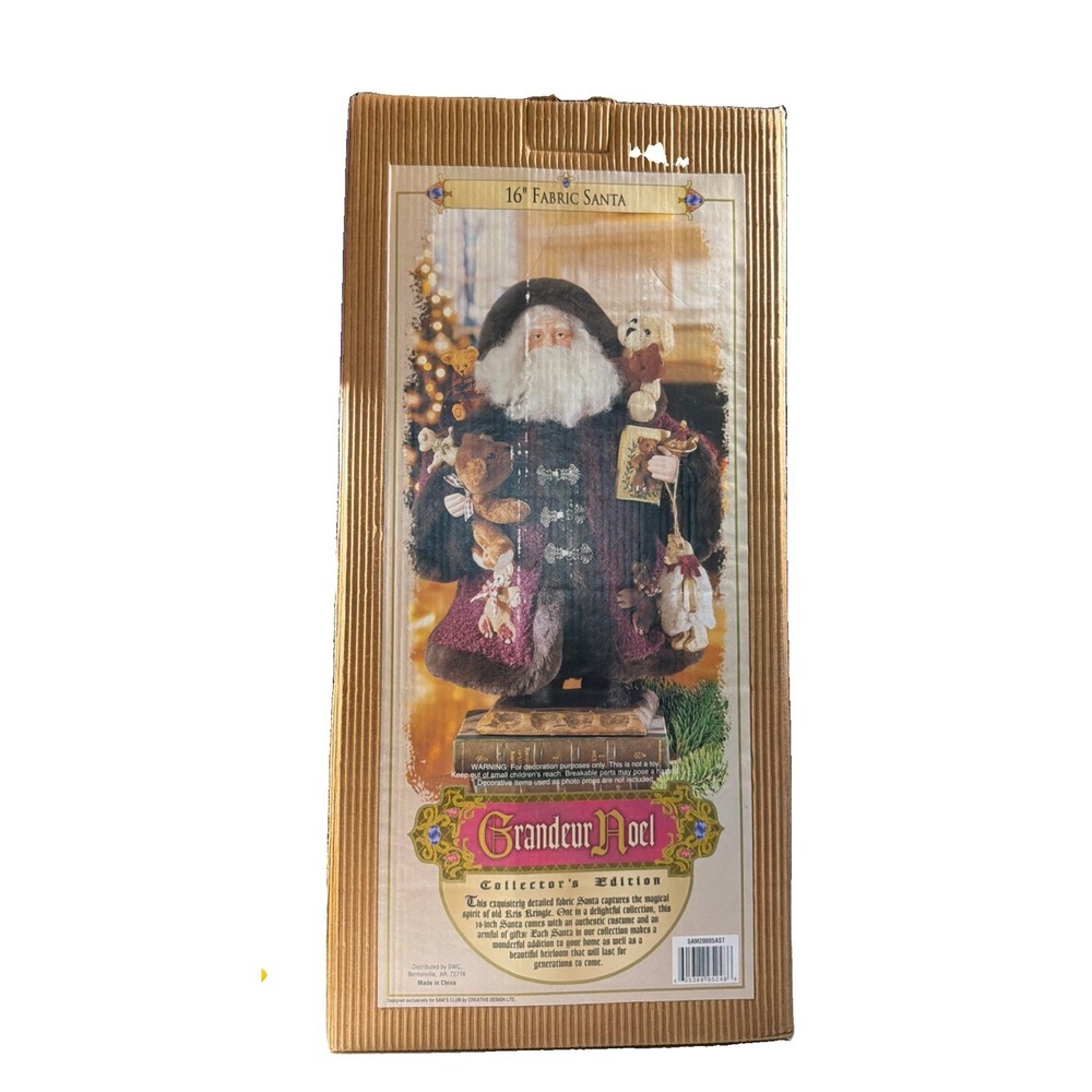 Grandeur Noel 2000 Collector's Edition 16" Fabric Santa Teddy Bears Toys Box